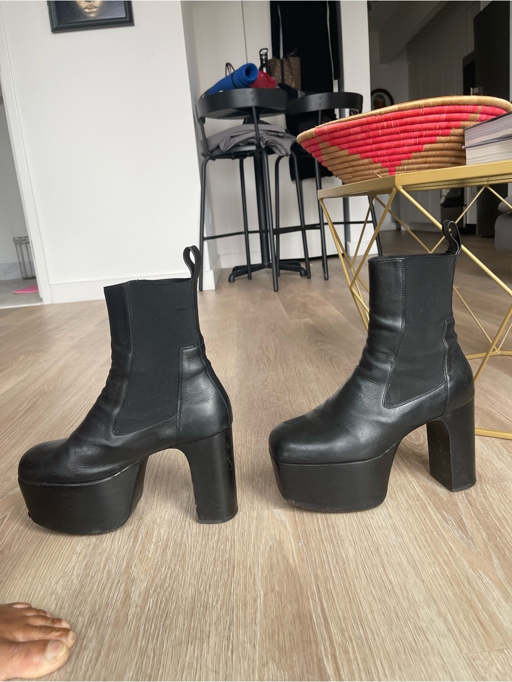 Rick Owens Black Leather Platform Chelsea Boots